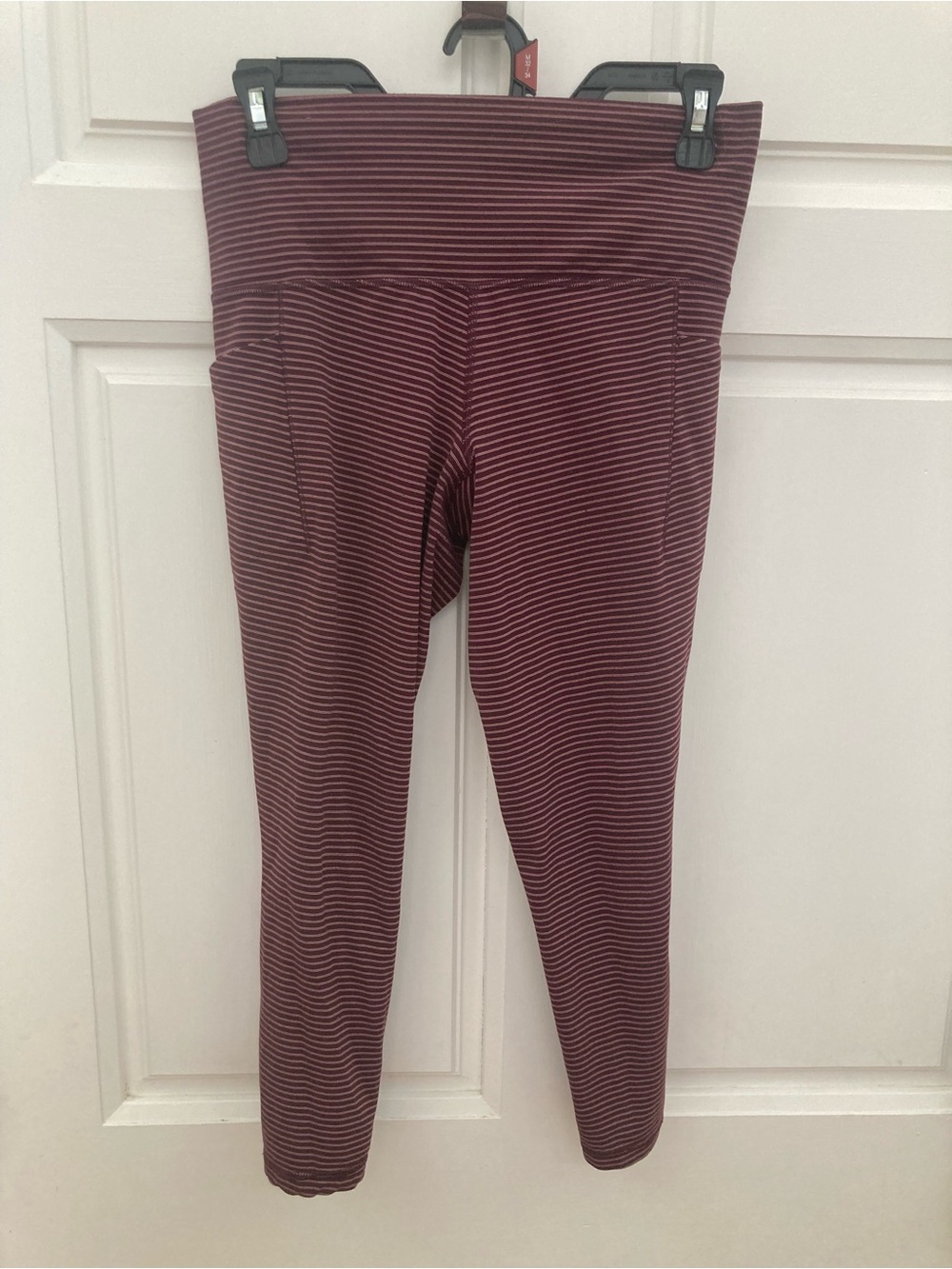 Athleta Maroon Striped High-Rise Leggings